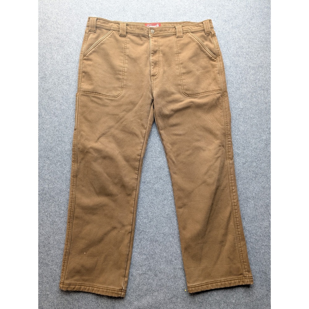 Coleman Mens Fleece Lined Canvas Utility Pants Brown 40x32 Work Pants WPL12902